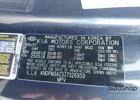 2018 Kia Sportage Lx z USA, uszkodzony, nr VIN KNDPM3AC1J7326959